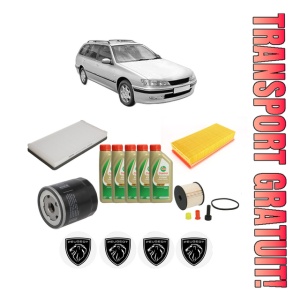 Set Pachet filtre revizie Bosch, 5 litrii ulei Castrol 5W40 PEUGEOT 406 Break (8E/F) 2.0 HDi 110 din 2001-2004, 4x Stickere auto cu PEUGEOT