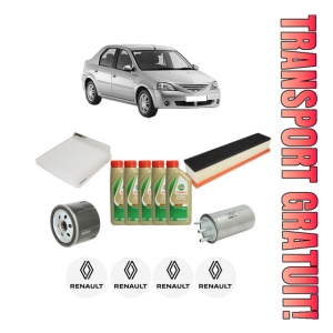 Set Pachet filtre revizie Bosch, 5 litrii ulei Castrol 5W40 RENAULT LOGAN I (LS_) 1.5 dCi din 2008-2015, 4x Stickere auto cu RENAULT