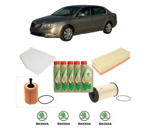 Set Pachet filtre revizie Bosch, 5 litrii ulei Castrol 5W40 SKODA SUPERB II Estate (3T5) 2.0 TDI din 2009-2010, 4x Stickere auto cu SKODA - Img 2