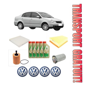 Set Pachet filtre revizie Bosch, 5 litrii ulei Castrol 5W40 Volkswagen POLO IV Saloon (9A4, 9A2, 9N2, 9A6) 1.9 SDI din 2002-2012, 4x Stickere auto cu Volkswagen