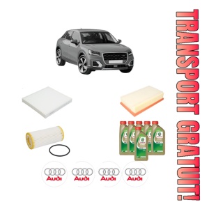 Set Pachet filtre revizie Bosch, 6 litrii ulei Castrol 0W20 AUDI Q2 (GAB, GAG) 40 TFSI quattro din 2017, 4x Stickere auto cu AUDI