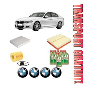 Set Pachet filtre revizie Bosch, 6 litrii ulei Castrol 0W20 BMW Seria 3 (F30, F80) 320 i xDrive din 2012-2018, 4x Stickere auto cu BMW