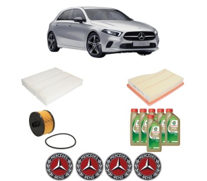 Set Pachet filtre revizie Bosch, 6 litrii ulei Castrol 0W20 MERCEDES-BENZ A-CLASS (W177) A 160 (177.082) din 2018, 4x Stickere auto cu MERCEDES-BENZ - Img 2