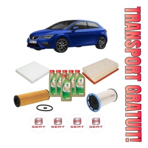 Set Pachet filtre revizie Bosch, 6 litrii ulei Castrol 0W20 SEAT LEON (KL1, KLG) 2.0 TDI din 2019, 4x Stickere auto cu SEAT