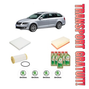 Set Pachet filtre revizie Bosch, 6 litrii ulei Castrol 0W20 SKODA Octavia III Combi (5E5, 5E6) 2.0 TSI 4x4 din 2019-2020, 4x Stickere auto cu SKODA