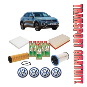 Set Pachet filtre revizie Bosch, 6 litrii ulei Castrol 0W20 Volkswagen T-ROC (A11, D11) 2.0 TDI SCR din 2020, 4x Stickere auto cu Volkswagen