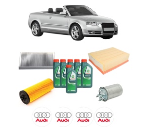 Set Pachet filtre revizie Bosch, 6 litrii ulei Castrol 10W40 AUDI A4 B6 Convertible (8H7) 2.5 TDI din 2002-2005, 4x Stickere auto cu AUDI - Img 2