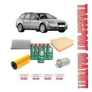 Set Pachet filtre revizie Bosch, 6 litrii ulei Castrol 10W40 AUDI A4 B7 Avant (8ED) 2.5 TDI din 2004-2006, 4x Stickere auto cu AUDI