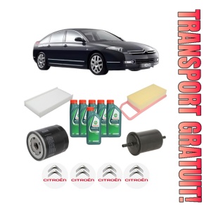 Set Pachet filtre revizie Bosch, 6 litrii ulei Castrol 10W40 CITROEN C6 (TD_) 3.0 V6 din 2005-2012, 4x Stickere auto cu CITROEN