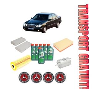Set Pachet filtre revizie Bosch, 6 litrii ulei Castrol 10W40 MERCEDES-BENZ E-CLASS (W210) E 200 Kompressor (210.048) din 2000-2002, 4x Stickere auto cu MERCEDES-BENZ