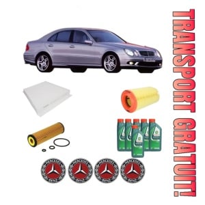 Set Pachet filtre revizie Bosch, 6 litrii ulei Castrol 10W40 MERCEDES-BENZ E-CLASS (W211) E 200 NGT (211.042) din 2004-2008, 4x Stickere auto cu MERCEDES-BENZ