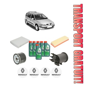 Set Pachet filtre revizie Bosch, 6 litrii ulei Castrol 10W40 RENAULT MEGANE I Grandtour (KA0/1_) 1.9 dCi (KA05, KA1F) din 2001-2003, 4x Stickere auto cu RENAULT