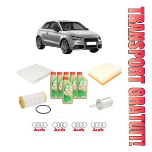 Set Pachet filtre revizie Bosch, 6 litrii ulei Castrol 5W30 AUDI A1 (8X1, 8XK) 1.8 TFSI din 2015-2018, 4x Stickere auto cu AUDI