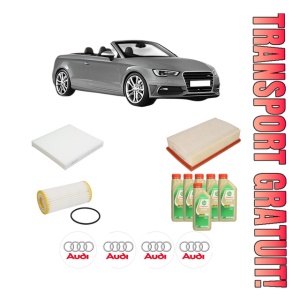 Set Pachet filtre revizie Bosch, 6 litrii ulei Castrol 5W30 AUDI A3 Convertible (8V7, 8VE) S3 quattro din 2014-2016, 4x Stickere auto cu AUDI