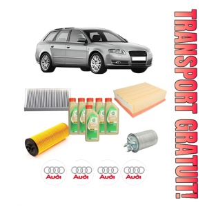 Set Pachet filtre revizie Bosch, 6 litrii ulei Castrol 5W30 AUDI A4 B7 Avant (8ED) 2.5 TDI din 2004-2006, 4x Stickere auto cu AUDI