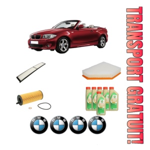 Set Pachet filtre revizie Bosch, 6 litrii ulei Castrol 5W30 BMW Seria 1 Convertible (E88) 123 d din 2008-2013, 4x Stickere auto cu BMW
