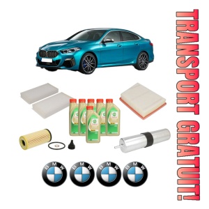 Set Pachet filtre revizie Bosch, 6 litrii ulei Castrol 5W30 BMW Seria 2 Gran Coupe (F44) 218 d din 2020, 4x Stickere auto cu BMW