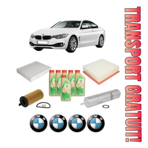 Set Pachet filtre revizie Bosch, 6 litrii ulei Castrol 5W30 BMW Seria 4 Coupe (F32, F82) 420 d xDrive din 2013-2015, 4x Stickere auto cu BMW