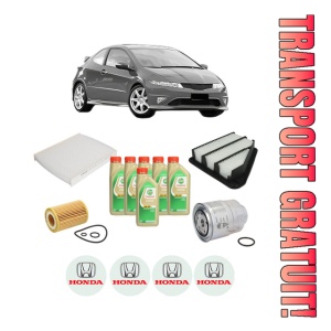Set Pachet filtre revizie Bosch, 6 litrii ulei Castrol 5W30 HONDA CIVIC VIII Hatchback (FN, FK) 2.2 CTDi (FK3) din 2005-2011, 4x Stickere auto cu HONDA