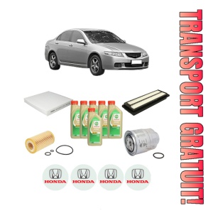 Set Pachet filtre revizie Bosch, 6 litrii ulei Castrol 5W30 HONDA ACCORD VII (CL, CN) 2.2 i-CTDi (CN1) din 2004-2008, 4x Stickere auto cu HONDA