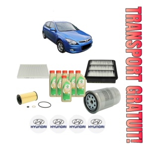 Set Pachet filtre revizie Bosch, 6 litrii ulei Castrol 5W30 HYUNDAI i30 (FD) 1.6 CRDi din 2007-2011, 4x Stickere auto cu HYUNDAI
