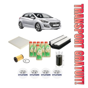 Set Pachet filtre revizie Bosch, 6 litrii ulei Castrol 5W30 HYUNDAI i30 (GD) 1.4 CRDi din 2011-2016, 4x Stickere auto cu HYUNDAI