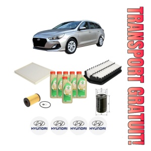 Set Pachet filtre revizie Bosch, 6 litrii ulei Castrol 5W30 HYUNDAI i30 Kombi Van (GDE, GD) 1.6 CRDI din 2015, 4x Stickere auto cu HYUNDAI