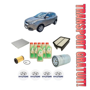 Set Pachet filtre revizie Bosch, 6 litrii ulei Castrol 5W30 HYUNDAI ix35 Van CRDi din 2010-2015, 4x Stickere auto cu HYUNDAI