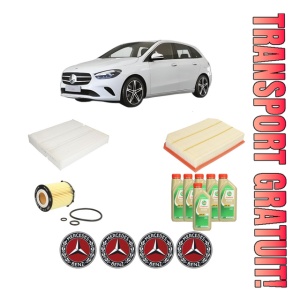 Set Pachet filtre revizie Bosch, 6 litrii ulei Castrol 5W30 MERCEDES-BENZ B-CLASS Sports Tourer (W247) B 250 (247.046) din 2019, 4x Stickere auto cu MERCEDES-BENZ