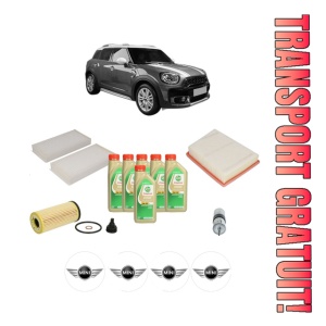 Set Pachet filtre revizie Bosch, 6 litrii ulei Castrol 5W30 MINI MINI COUNTRYMAN (F60) John Cooper Works ALL4 din 2017-2019, 4x Stickere auto cu MINI