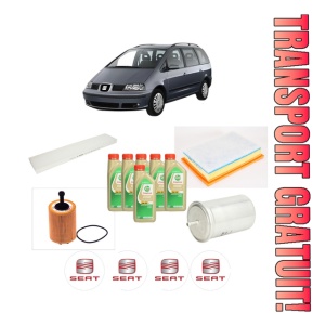 Set Pachet filtre revizie Bosch, 6 litrii ulei Castrol 5W30 SEAT ALHAMBRA (7V8, 7V9) 2.8 V6 4motion din 2000-2010, 4x Stickere auto cu SEAT