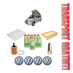 Set Pachet filtre revizie Bosch, 6 litrii ulei Castrol 5W30 Volkswagen CALIFORNIA T5 Camper (7EC, 7EF, 7EG, 7HF, 7HC) 1.9 TDI din 2007-2009, 4x Stickere auto cu Volkswagen