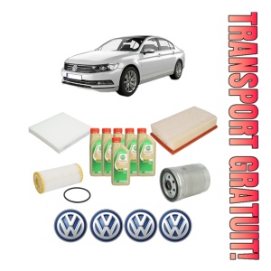 Set Pachet filtre revizie Bosch, 6 litrii ulei Castrol 5W30 Volkswagen PASSAT B8 (3G2, CB2) 1.8 TSI din 2015-2019, 4x Stickere auto cu Volkswagen