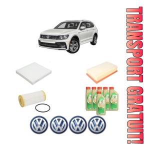 Set Pachet filtre revizie Bosch, 6 litrii ulei Castrol 5W30 Volkswagen TIGUAN (AD1, AX1) 2.0 TSI 4motion din 2018-2020, 4x Stickere auto cu Volkswagen