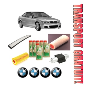 Set Pachet filtre revizie Bosch, 6 litrii ulei Castrol 5W40 BMW Seria 3 Coupe (E46) 320 Cd din 2003-2006, 4x Stickere auto cu BMW