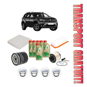 Set Pachet filtre revizie Bosch, 6 litrii ulei Castrol 5W40 DACIA DUSTER (HM_) 1.5 dCi 110 (HMAB) din 2017, 4x Stickere auto cu DACIA