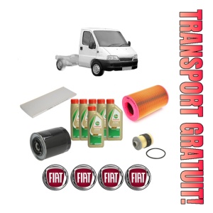Set Pachet filtre revizie Bosch, 6 litrii ulei Castrol 5W40 FIAT DUCATO Platform/Chassis (244_) 2.8 JTD din 2001-2006, 4x Stickere auto cu FIAT