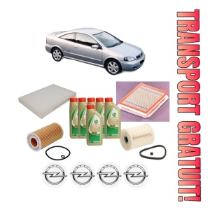 Set Pachet filtre revizie Bosch, 6 litrii ulei Castrol 5W40 OPEL ASTRA G Coupe (T98) 2.2 DTI (F07) din 2002-2005, 4x Stickere auto cu OPEL