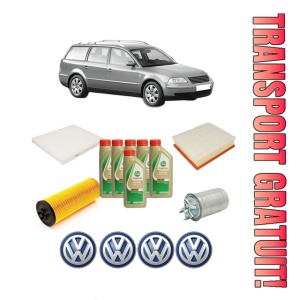 Set Pachet filtre revizie Bosch, 6 litrii ulei Castrol 5W40 Volkswagen PASSAT B5.5 Variant (3B6) 2.5 TDI 4motion din 2000-2005, 4x Stickere auto cu Volkswagen