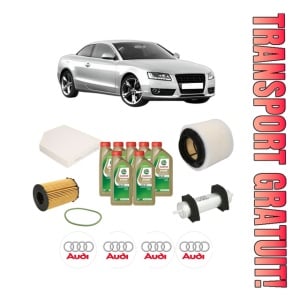 Set Pachet filtre revizie Bosch, 7 litrii ulei Castrol 0W20 AUDI A5 (8T3) 3.0 TDI quattro din 2015-2017, 4x Stickere auto cu AUDI