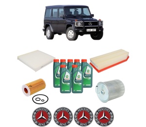 Set Pachet filtre revizie Bosch, 7 litrii ulei Castrol 10W40 MERCEDES-BENZ G-CLASS (W463) G 270 CDI (463.322, 463.323) din 2001-2003, 4x Stickere auto cu MERCEDES-BENZ - Img 2
