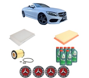 Set Pachet filtre revizie Bosch, 7 litrii ulei Castrol 10W40 MERCEDES-BENZ C-CLASS Convertible (A205) C 250 (205.445) din 2016-2018, 4x Stickere auto cu MERCEDES-BENZ - Img 2