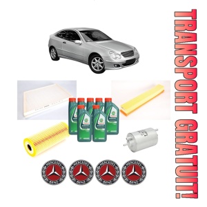 Set Pachet filtre revizie Bosch, 7 litrii ulei Castrol 10W40 MERCEDES-BENZ C-CLASS Coupe (CL203) C 180 (203.735) din 2001-2002, 4x Stickere auto cu MERCEDES-BENZ