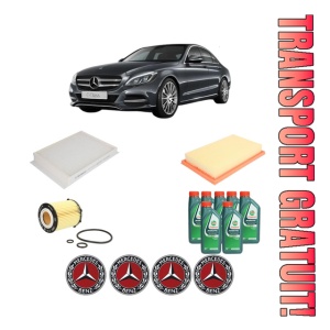 Set Pachet filtre revizie Bosch, 7 litrii ulei Castrol 10W40 MERCEDES-BENZ C-CLASS (W205) C 200 4-matic (205.043) din 2015-2018, 4x Stickere auto cu MERCEDES-BENZ