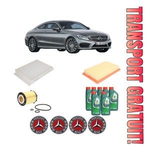 Set Pachet filtre revizie Bosch, 7 litrii ulei Castrol 10W40 MERCEDES-BENZ C-CLASS Coupe (C205) C 180 (205.340) din 2015-2020, 4x Stickere auto cu MERCEDES-BENZ