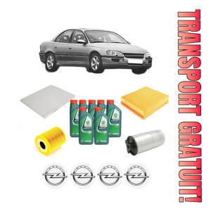 Set Pachet filtre revizie Bosch, 7 litrii ulei Castrol 10W40 OPEL OMEGA B (V94) 2.5 DTI (F69, M69, P69) din 2001-2003, 4x Stickere auto cu OPEL