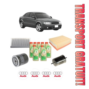 Set Pachet filtre revizie Bosch, 7 litrii ulei Castrol 5W30 AUDI A4 B6 (8E2) 3.0 quattro din 2001-2004, 4x Stickere auto cu AUDI