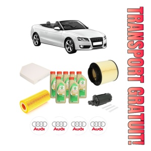 Set Pachet filtre revizie Bosch, 7 litrii ulei Castrol 5W30 AUDI A5 Convertible (8F7) S5 quattro din 2009-2017, 4x Stickere auto cu AUDI