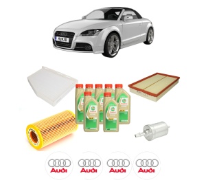 Set Pachet filtre revizie Bosch, 7 litrii ulei Castrol 5W30 AUDI TT Roadster (8J9) 2.5 RS quattro din 2009-2014, 4x Stickere auto cu AUDI - Img 2