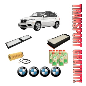 Set Pachet filtre revizie Bosch, 7 litrii ulei Castrol 5W30 BMW Seria X5 (E70) xDrive 40 d din 2010-2013, 4x Stickere auto cu BMW